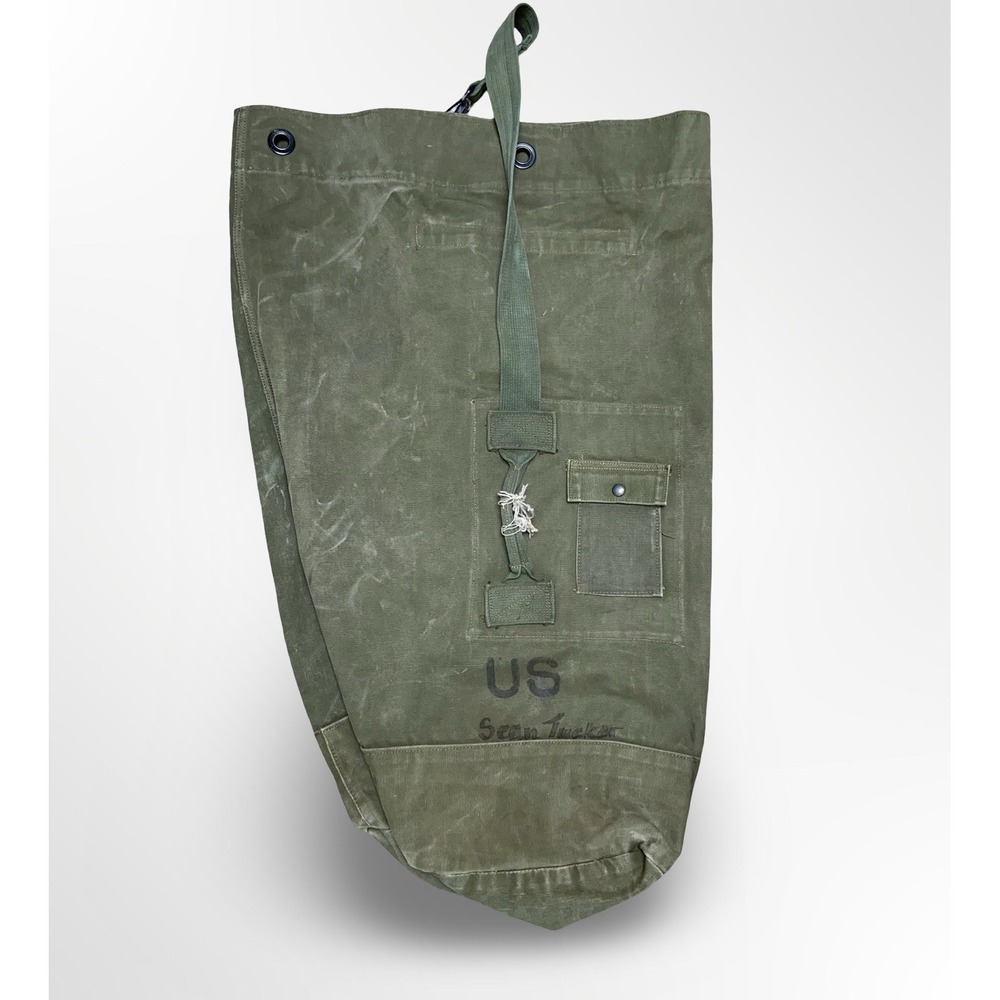 Vintage 60s US Military Duffel Bag Green Sea Bag Cargo Canvas Gear Sack Vietnam